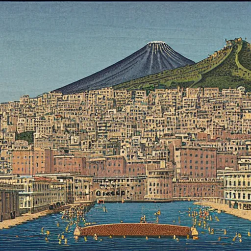 Prompt: Naples Vesuvio by Hasui Kawase