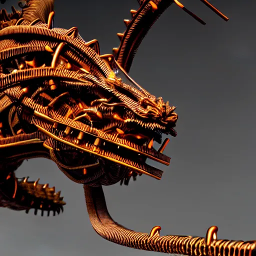 Prompt: a dragon made out of wires and rusty gears, being controlled by scientists, photorealistic, 8K