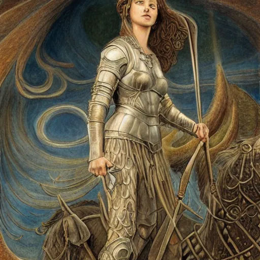 Image similar to jeanne d'arc in the style of william blake, terese nielsen, detailed, intricate, beautiful faces, steve argyle, o fortuna!, detailed, intricate pastoral fantastic reality, 8 k resolution,