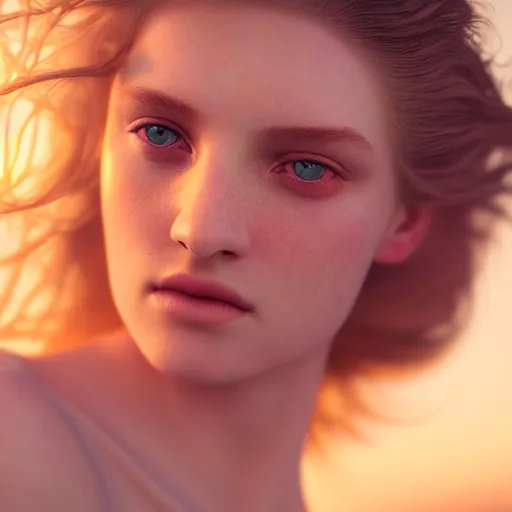 Image similar to photographic portrait of a stunningly beautiful english female in soft dreamy light at sunset, contemporary fashion shoot, by edward robert hughes, annie leibovitz and steve mccurry, david lazar, jimmy nelsson, extremely detailed, breathtaking, hyperrealistic, perfect face, octane render