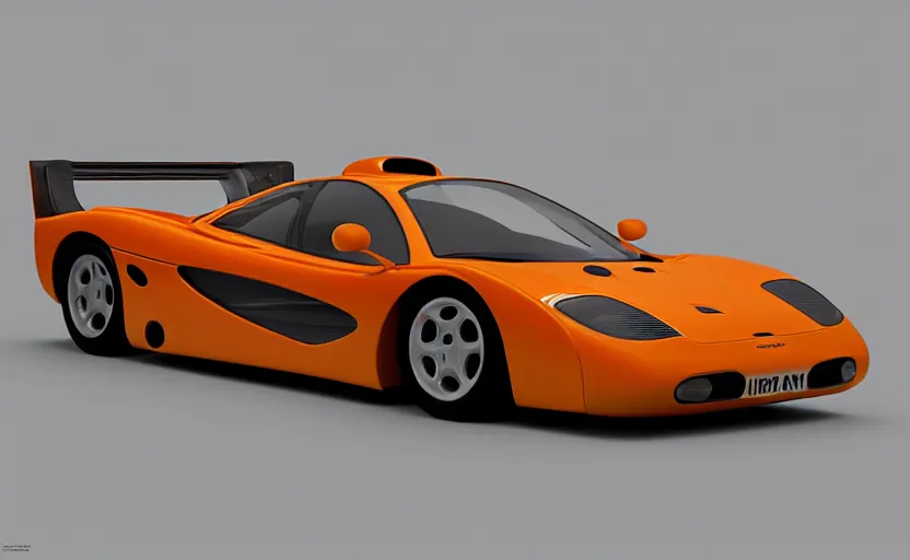 Prompt: “A 1998 McLaren F1 road car, in the style of Pixar, octane 3d render, 8k, studio lighting”