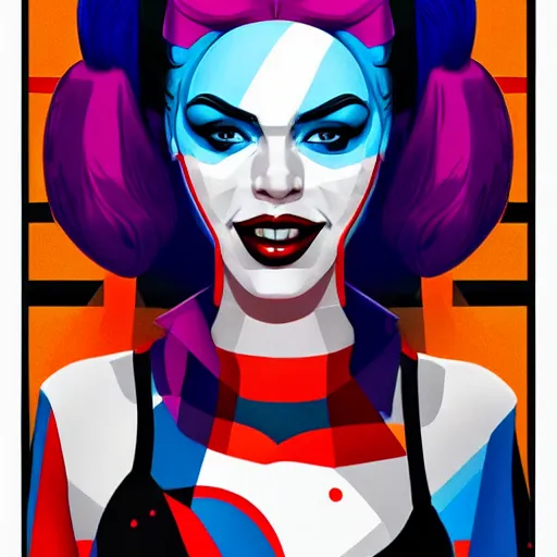 Prompt: Harley Quinn portrait by Tristan Eaton, geometric, trending dribble, behance