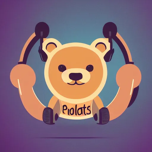 Image similar to podcast vector logo of cute cuddly bear listening to music, podcast, microphone, melodic, dreamy, isometric, adorable, octane render, golden ratio, 4k UHD, iconic design