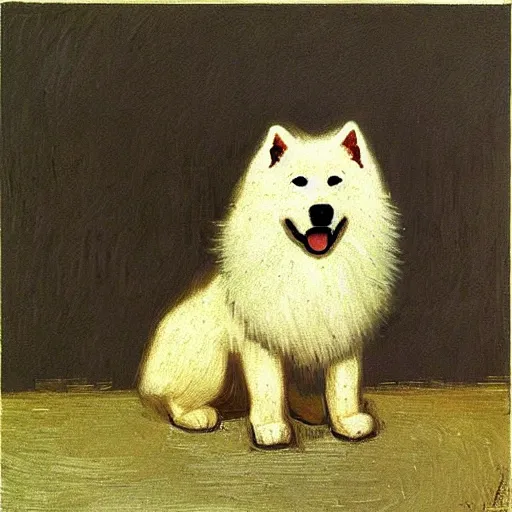 Image similar to a samoyed by vincent van gogh, digital art, trending on artstation