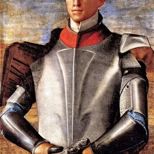 Image similar to starfleet uniform, a knight of the round table in starfleet uniform, by agnolo bronzino and giovanni bellini