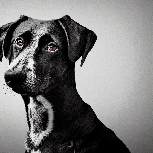 Prompt: a black and white matte painting of a dog in the style of Sam Webber