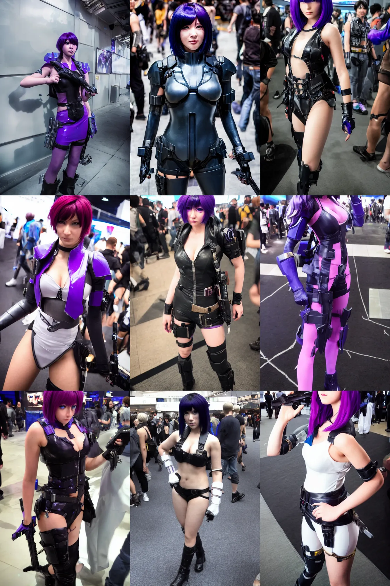 Prompt: beautiful cosplayer dressed as motoko kusanagi, photograph taken at e 3 conference, frisky and energetic atmosphere