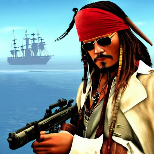 Image similar to jack sparrow wearing aviators gta 5 cover art