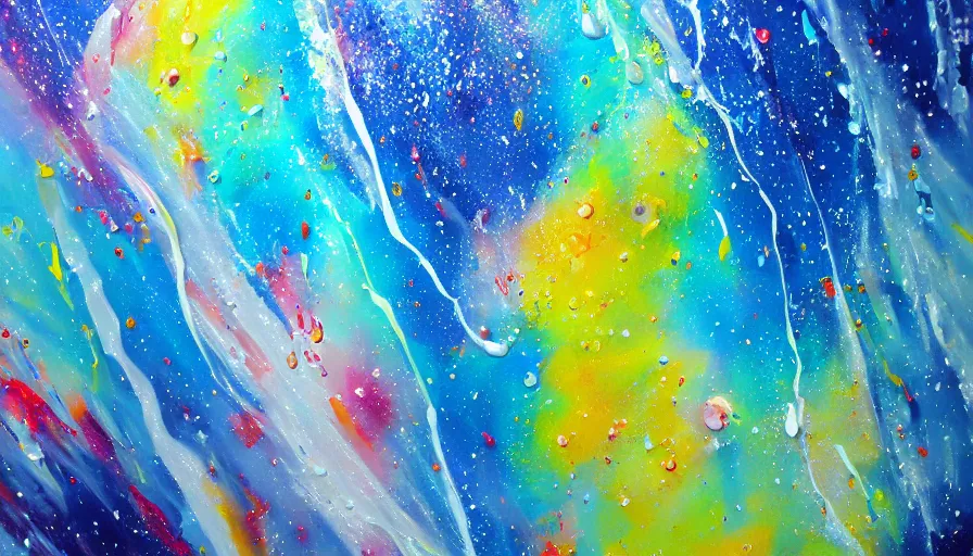 Image similar to painting space on canvas, watedrops, water droplets, acrylic painting, acrylic pouring, painting, influencer, artstation - h 8 0 0