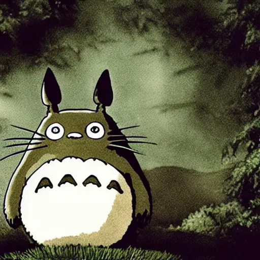 Prompt: totoro in woodstock, award winning photography, ultrarrealistic, sharp focus, black metal costumes, big crowd, concert, hdr