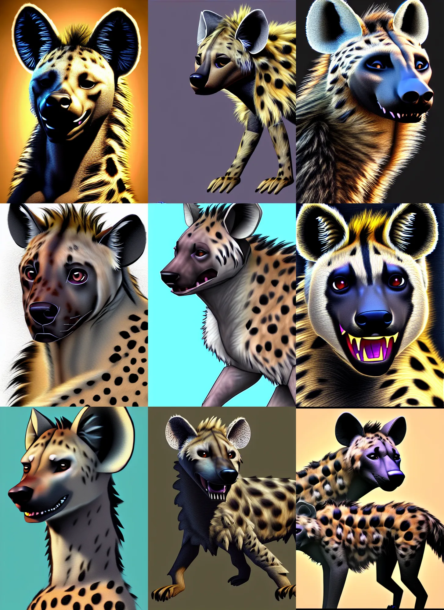 Image similar to a furry hyena fursona, photorealistic, trending on weasyl