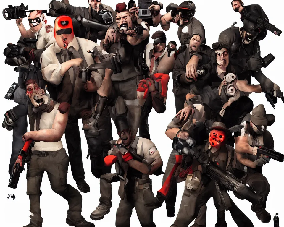 Image similar to a horror movie poster featuring Team Fortress 2 characters