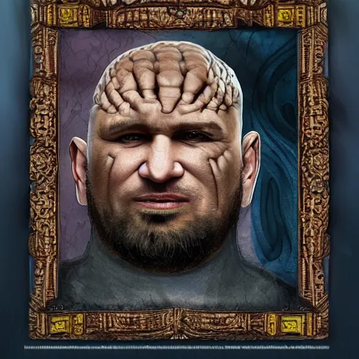 Image similar to bodyhorror portrait of ramzan kadyrov who became an ugly degraded lovecraftian monstrosity, photo - realistic, color image, 2 k, highly detailed