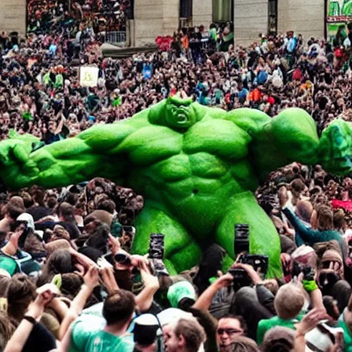 Image similar to photo of the green - giant crushing a crowd of people