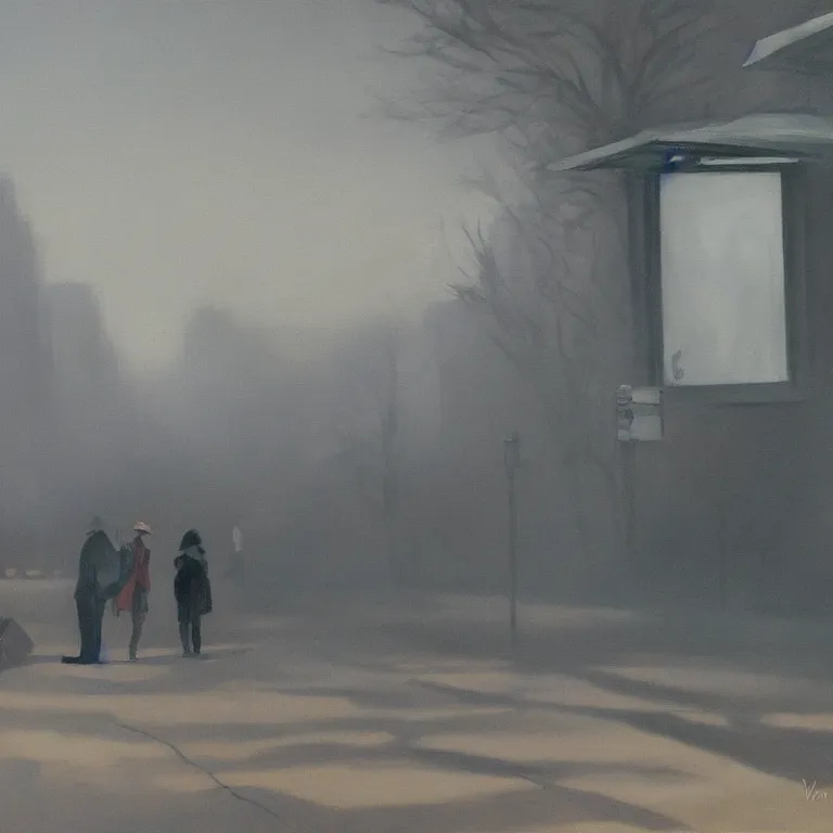 Image similar to Jenni Pasanen art everywhere, piles of trash, fog, early morning, , painted by Edward Hopper, painted by Wayne Barlow, airbrush