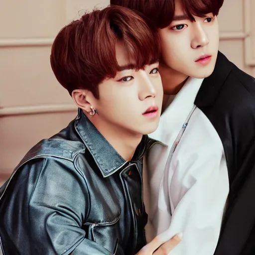 Image similar to BTS Jimin hugging BTS Jungkook, 8k, photo,