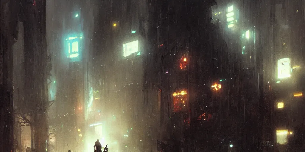 Image similar to guitar, magical area, blade runner, by greg rutkowski