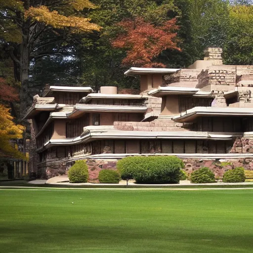 Prompt: a mansion fit for a dragon; by frank lloyd wright