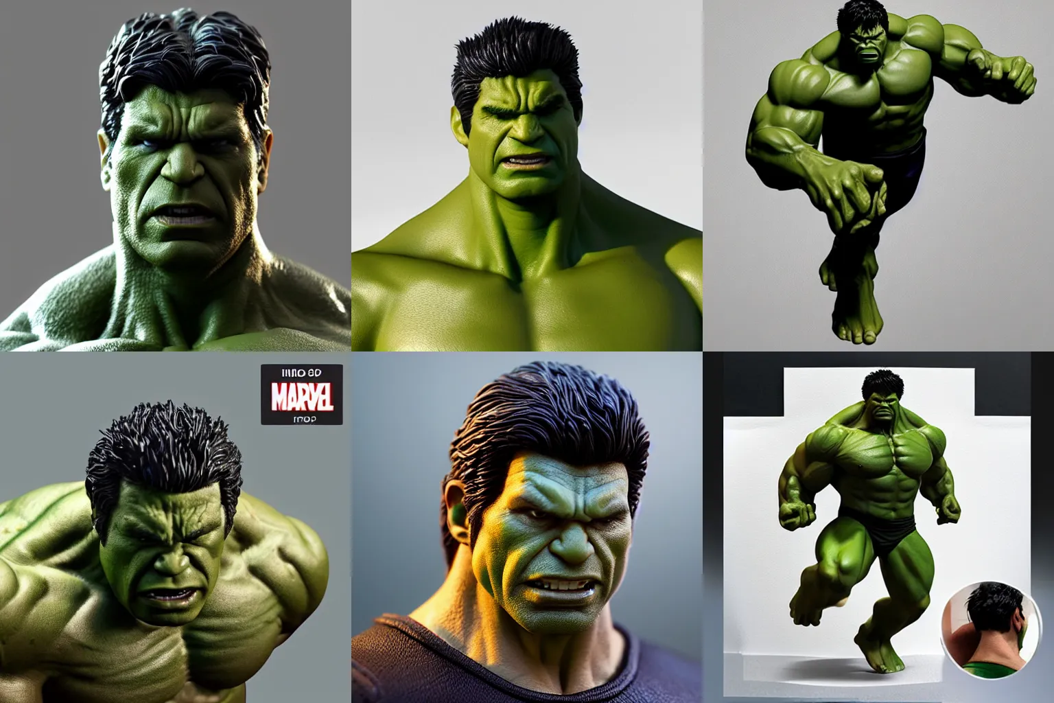 Image similar to of a 3d clay model of the incredible hulk, ultra fine detail, hair strands, ultra high resolution, fine texture detail, miniature painting techniques, perfect proportions, marvel cinematic universe, eric bana