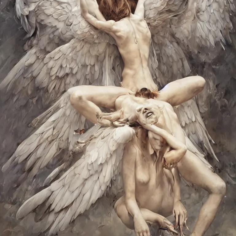 Image similar to angel spreading, wings, 3 d render, esao andrews, jenny saville, surrealism, dark art by james jean, greg rutkowski
