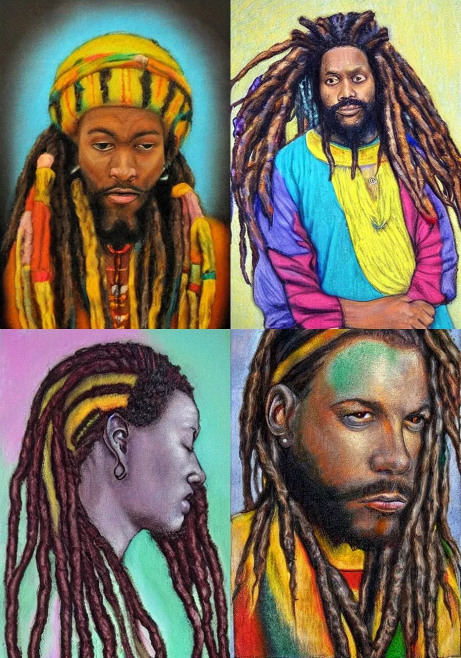 Prompt: long dread rasta, classical realism, pastels, shapes, spongy