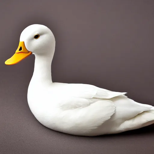 Prompt: realistic white duck portrait. studio photo. cute