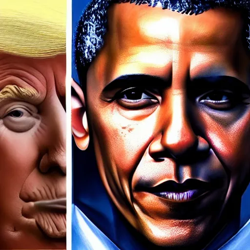 Prompt: Barack Obama's face combined with Donald Trump's face with short dark blue hair in elegant knight's armor, western, D&D, fantasy, intricate, elegant, highly detailed, digital painting, artstation, concept art, matte, sharp focus, illustration, art by Artgerm and Greg Rutkowski and Alphonse Mucha