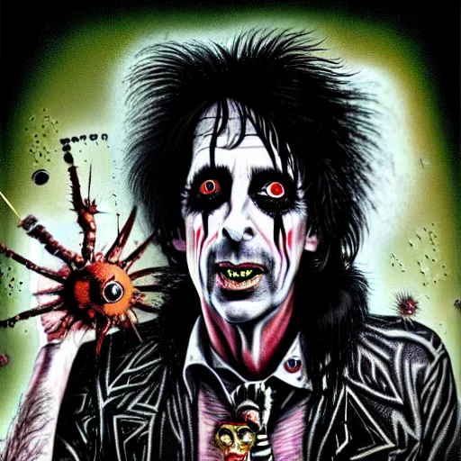 Image similar to graphic illustration, creative design, alice cooper as a punk, biopunk, francis bacon, highly detailed, hunter s thompson, concept art