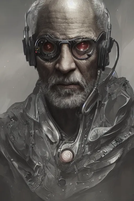 Image similar to Ultrarealistic illustration old man cyborg, cyberpunk, sci-fi fantasy,intricate,elegant,highly detailed, digital painting, artstation, concept art