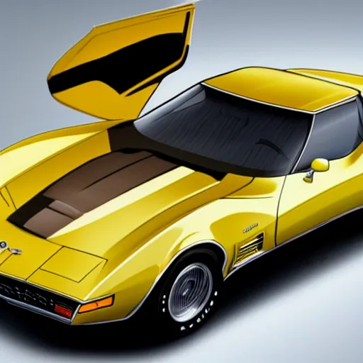 Prompt: concept art of a 1 9 7 9 yellow stingray corvette