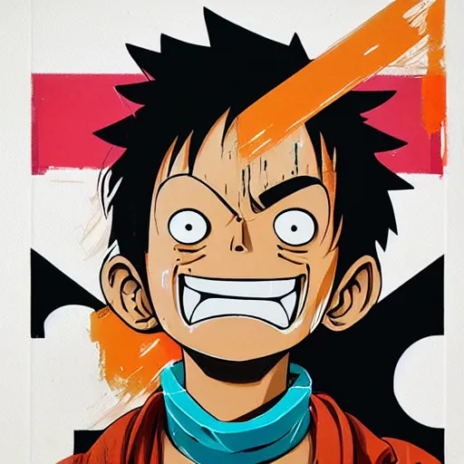 Prompt: Gear 5 Luffy profile picture by Sachin Teng, asymmetrical, Organic Painting ,geometric shapes, hard edges, energetic, graffiti, street art:2 by Sachin Teng:4