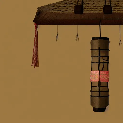 Image similar to A hanging ancient Japanese paper lantern, prop concept art design ,artstation. render in C4D