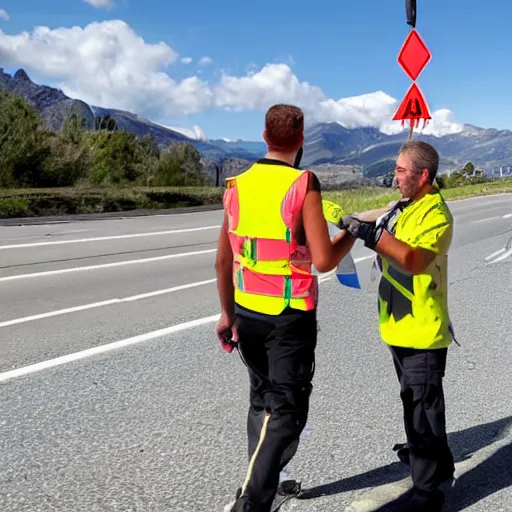 Image similar to a Patroller using their patroleon to help someone across the road