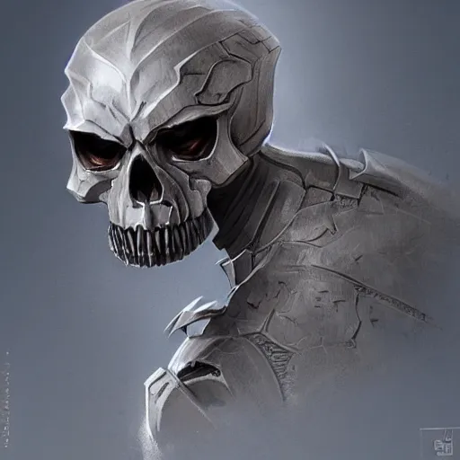 Image similar to concept art of armored skull by jama jurabaev, matte painting, realistic,