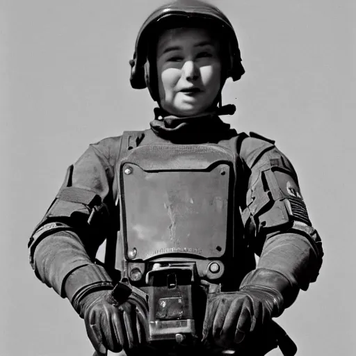 Prompt: war photography usa power armor 1 9 5 0 s