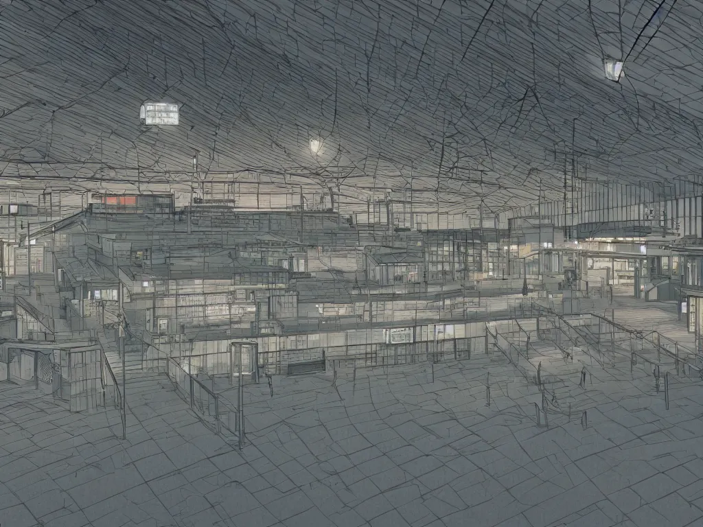 Prompt: kisaragi train station photorealistic at night abandon liminal space