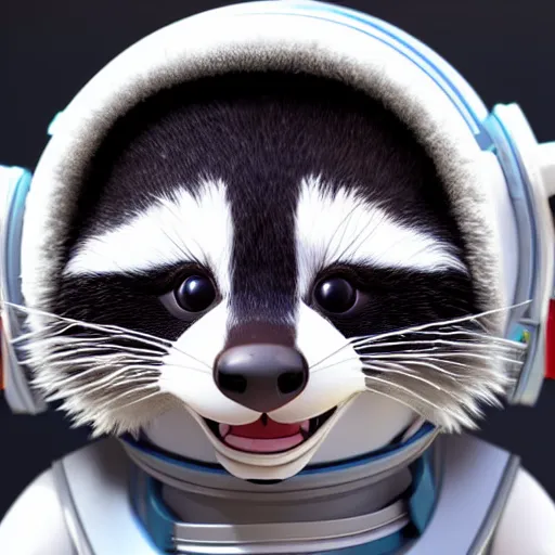 Image similar to 2 8 mm macro photo of furry cute baby raccoon astronaut by disney, pixar, octane, hyper detailed,