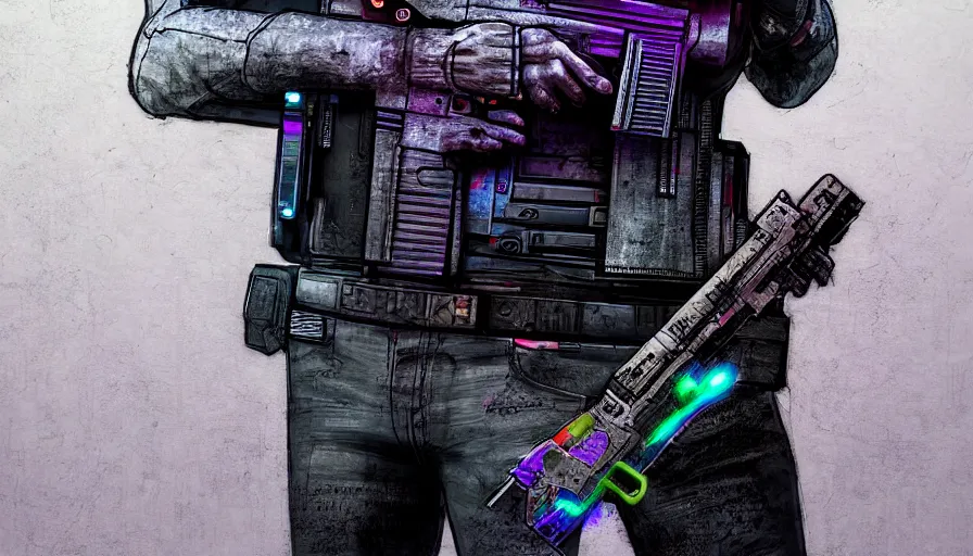 Image similar to elmo!! holding a pistol in cyberpunk, digital art, rendering, hyperrealistic, photorealism