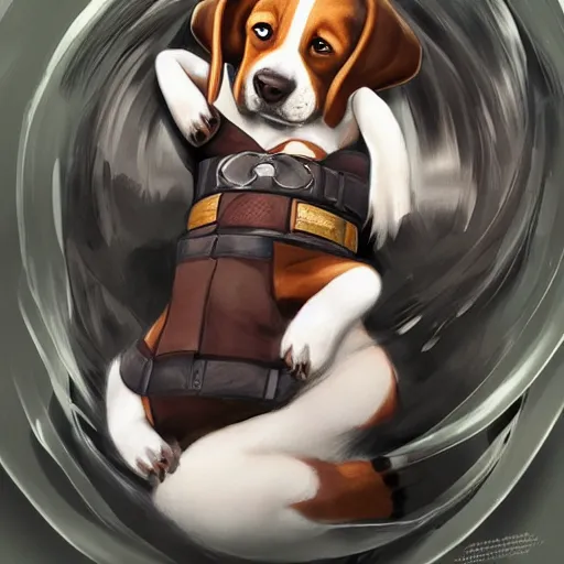 Image similar to An anime portrait of a beagle puppy in a captain's uniform sleeping, by Stanley Artgerm Lau, WLOP, Rossdraws, James Jean, Andrei Riabovitchev, Marc Simonetti, and Sakimichan, tranding on artstation