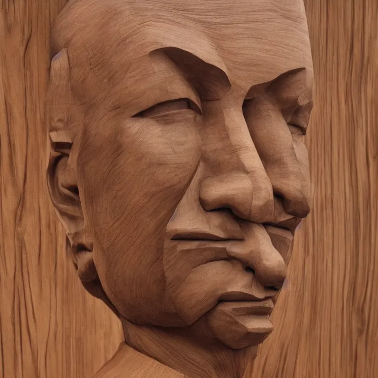 Prompt: public sculpture minimalist bust portrait of a powerful bengali man, beautiful symmetrical face accurate face detailed face realistic proportions, carved out of cedar wood on a pedestal by stephan balkenhol and martin puryear and ron mueck, hyperrealistic dramatic lighting shocking detail trending on artstation 8 k