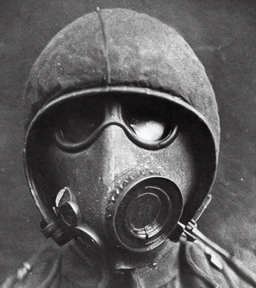 Image similar to person wearing gas mask,ww1 photo, high detail, high resolution