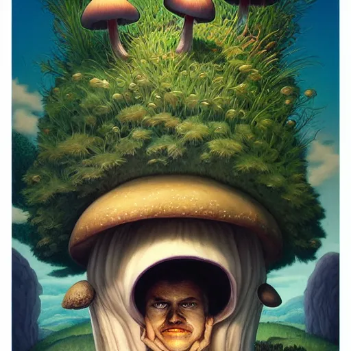 Image similar to mushroom mohawk projector portrait by gaston bussierre and charles vess and james jean and erik jones and rhads, inspired by rick and morty, epic, funny, huge scale, beautiful fine face features, intricate high details, sharp, ultradetailed