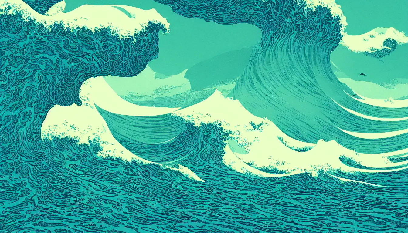 Image similar to ocean wave, land in sight by Kilian Eng, minimalist, detailed