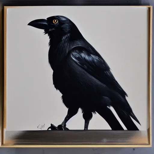 Prompt: closeup of a crow, high contrast, oil paint, extremely detailed
