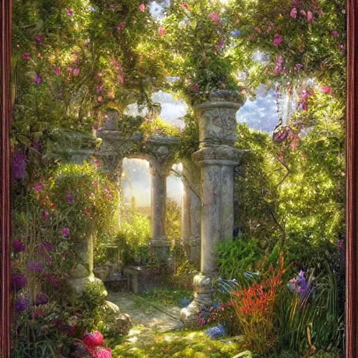 Image similar to The enchanted garden by james gurney