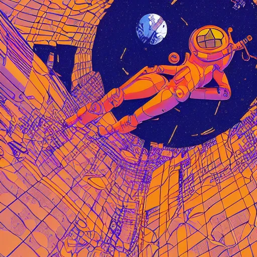 Image similar to Liminal space in outer space by Josan Gonzalez, orange and blue color scheme