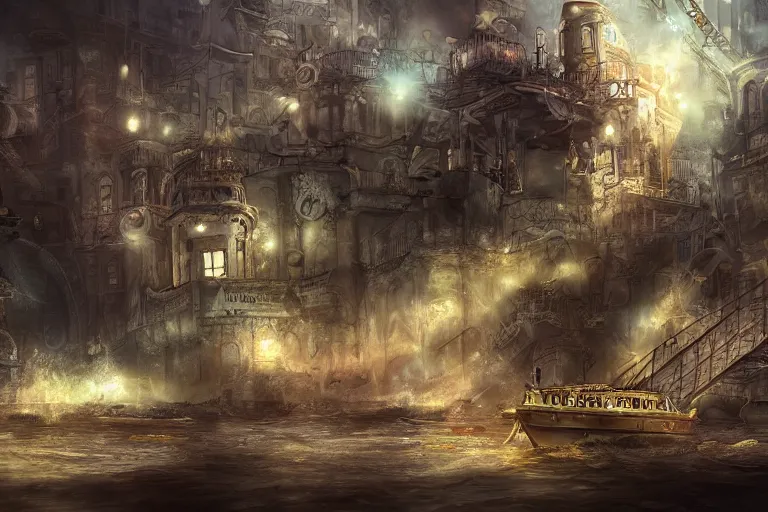 Image similar to a steampunk istanbul, underwater, digital painting, mixed media, trending on artstation and deviantart, epic composition, highly detailed, 8 k