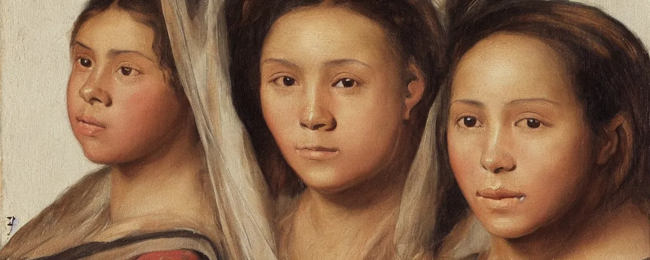 Prompt: painting by diego velasquez, young woman, detailed, stunning, realistic skin color