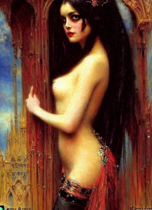 Image similar to vertical prtrait of a gothic princess. by gaston bussiere