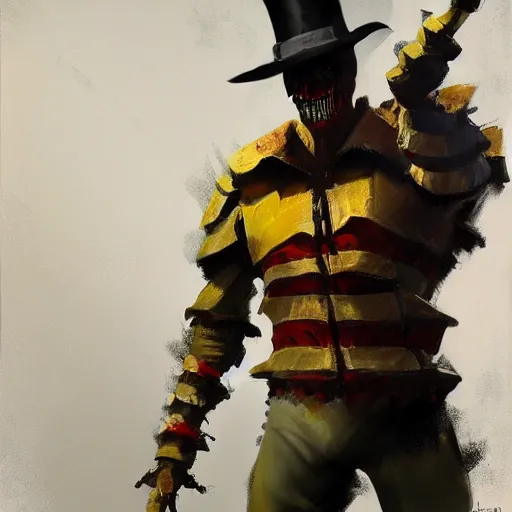 Image similar to greg manchess portrait painting of partially armored freddy krueger as overwatch character, medium shot, asymmetrical, profile picture, organic painting, sunny day, matte painting, bold shapes, hard edges, street art, trending on artstation, by huang guangjian and gil elvgren and sachin teng